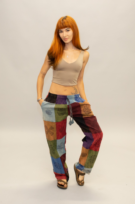 Pantaloni patch din bumbac cu imprimeu  - Model Surpriză [2]