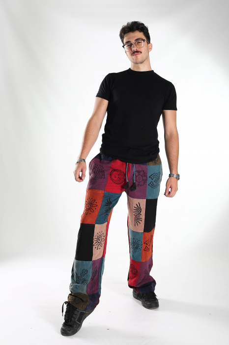 Pantaloni patch din bumbac cu imprimeu  - Model Surpriză [11]