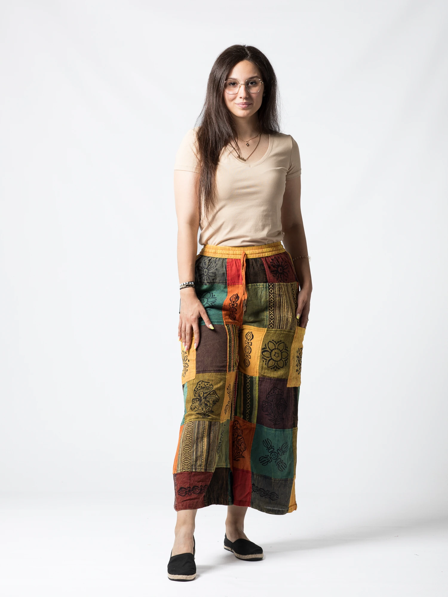 Pantaloni patch evazați cu șnur în talie - Model Surpriză [10]