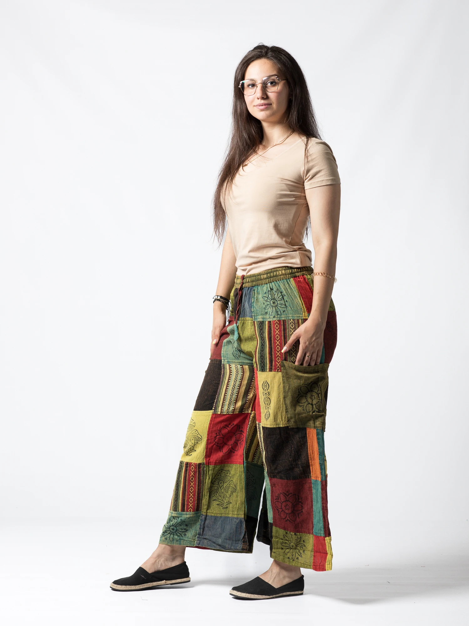 Pantaloni patch evazați cu șnur în talie - Model Surpriză [13]