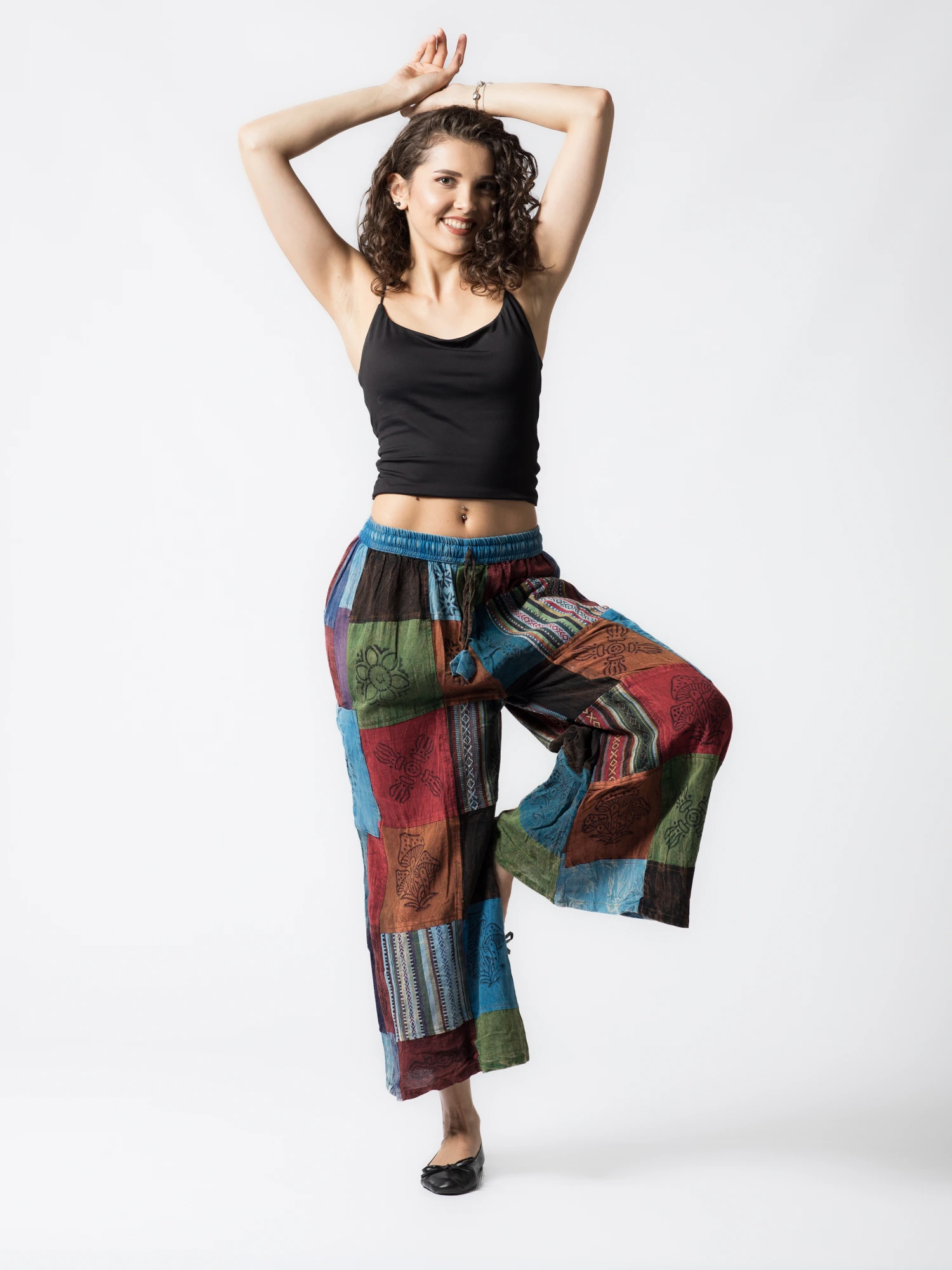 Pantaloni patch evazați cu șnur în talie - Model Surpriză [3]