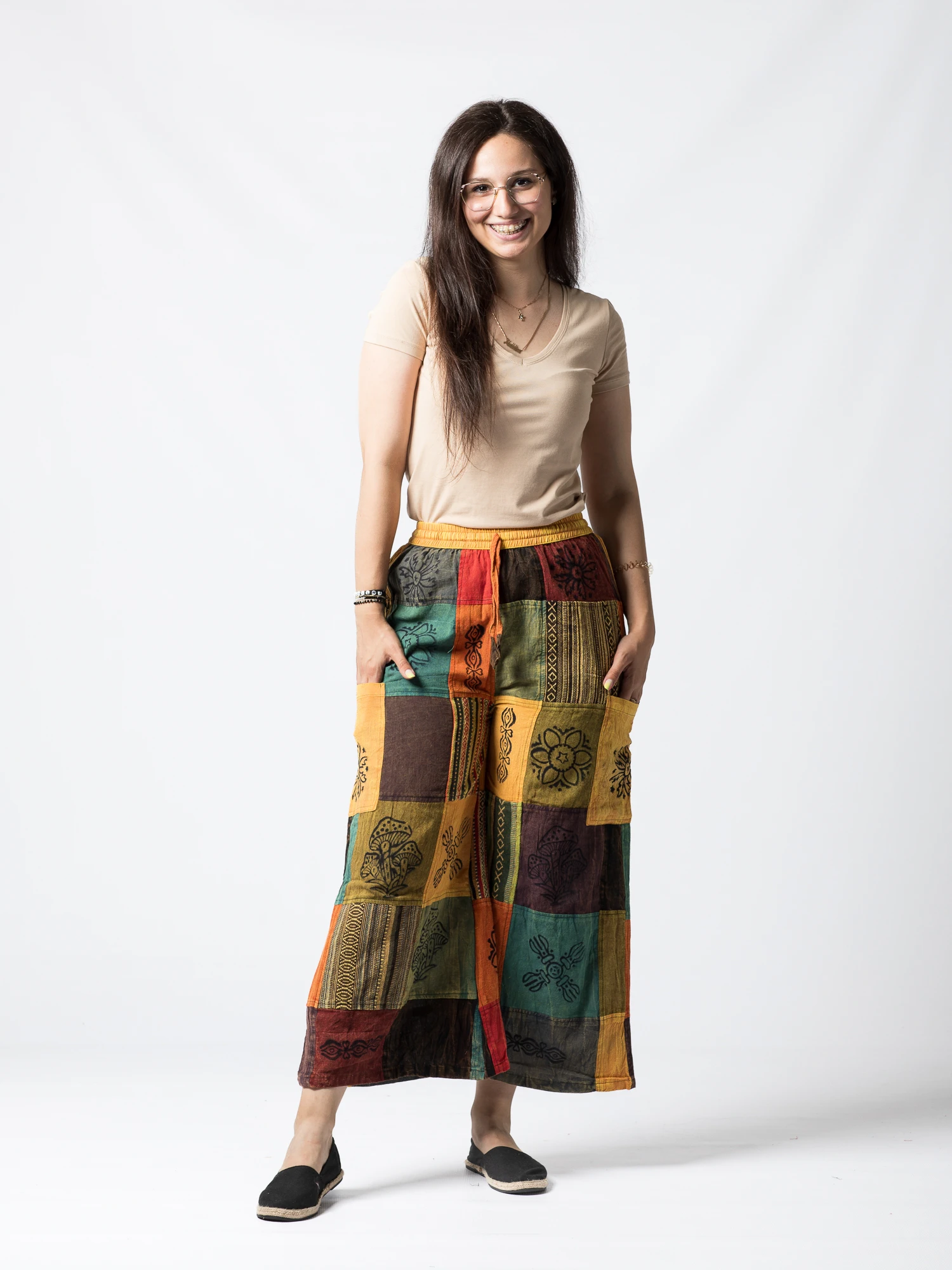 Pantaloni patch evazați cu șnur în talie - Model Surpriză [7]