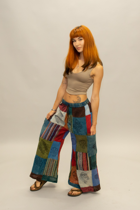 Pantaloni patch evazați cu șnur în talie - Model Surpriză [10]