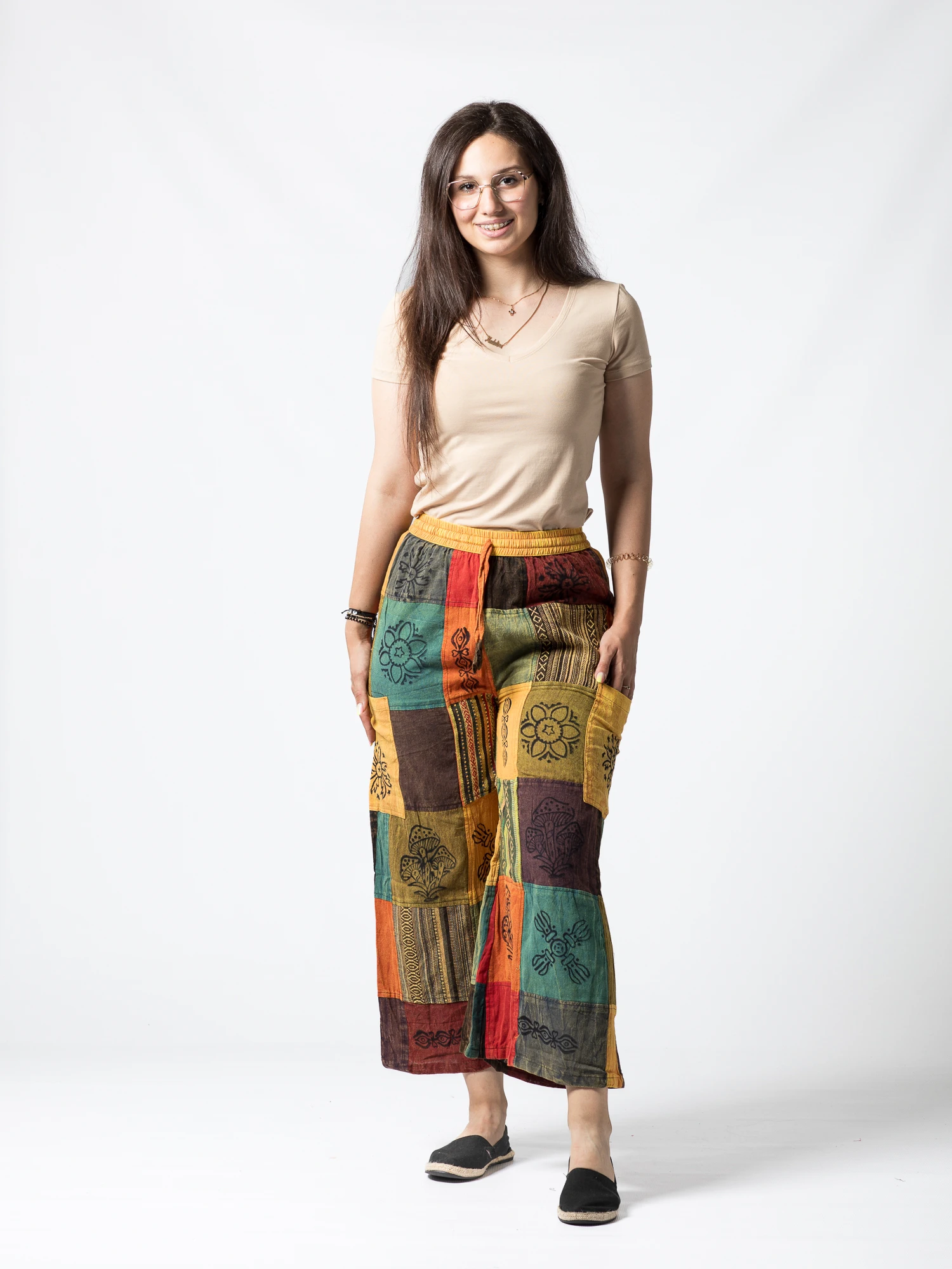 Pantaloni patch evazați cu șnur în talie - Model Surpriză [11]