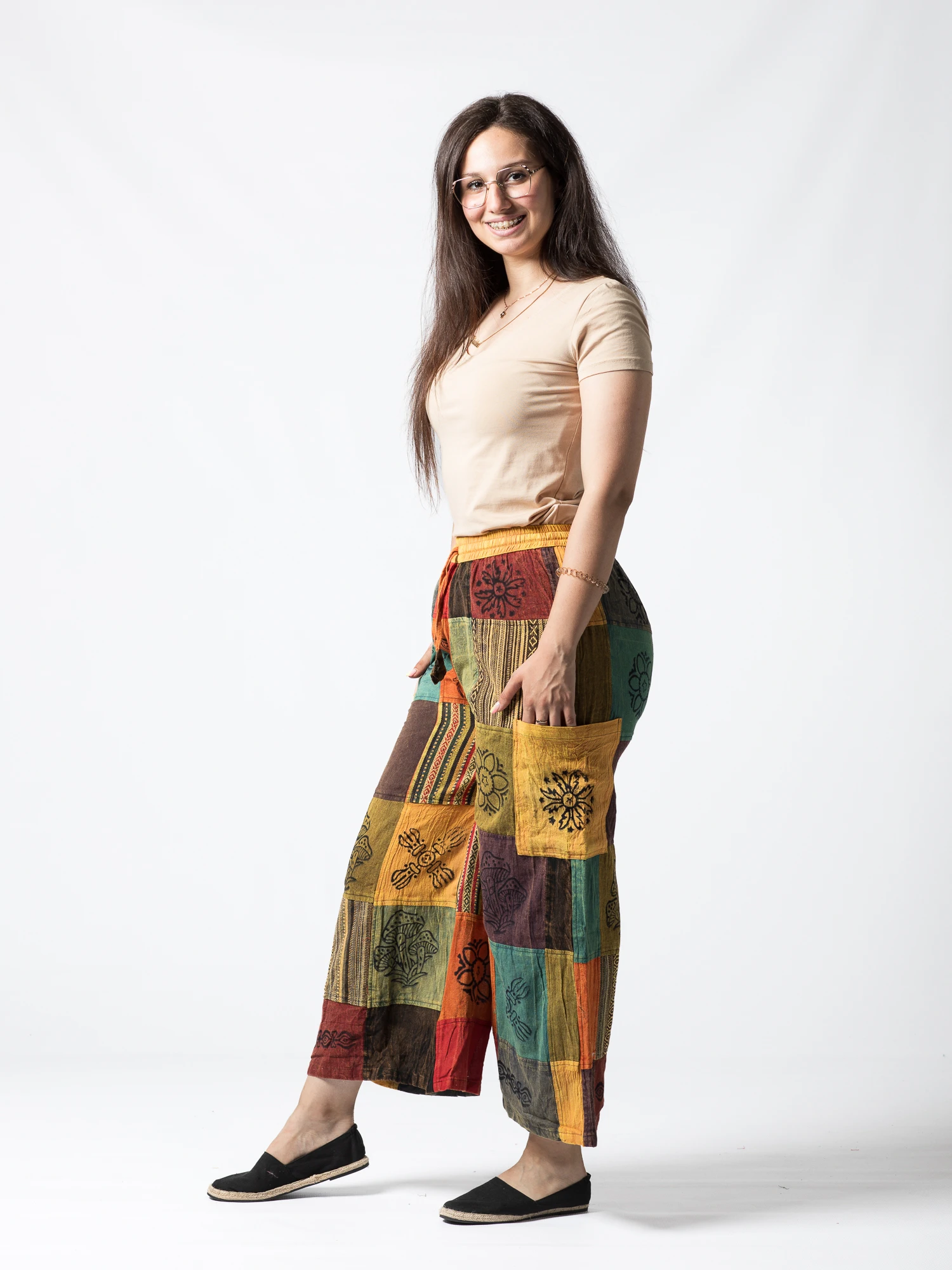 Pantaloni patch evazați cu șnur în talie - Model Surpriză [8]
