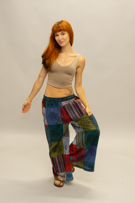 Pantaloni patch evazați cu șnur în talie - Model Surpriză [4]
