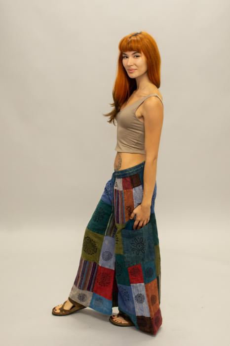 Pantaloni patch evazați cu șnur în talie - Model Surpriză [5]