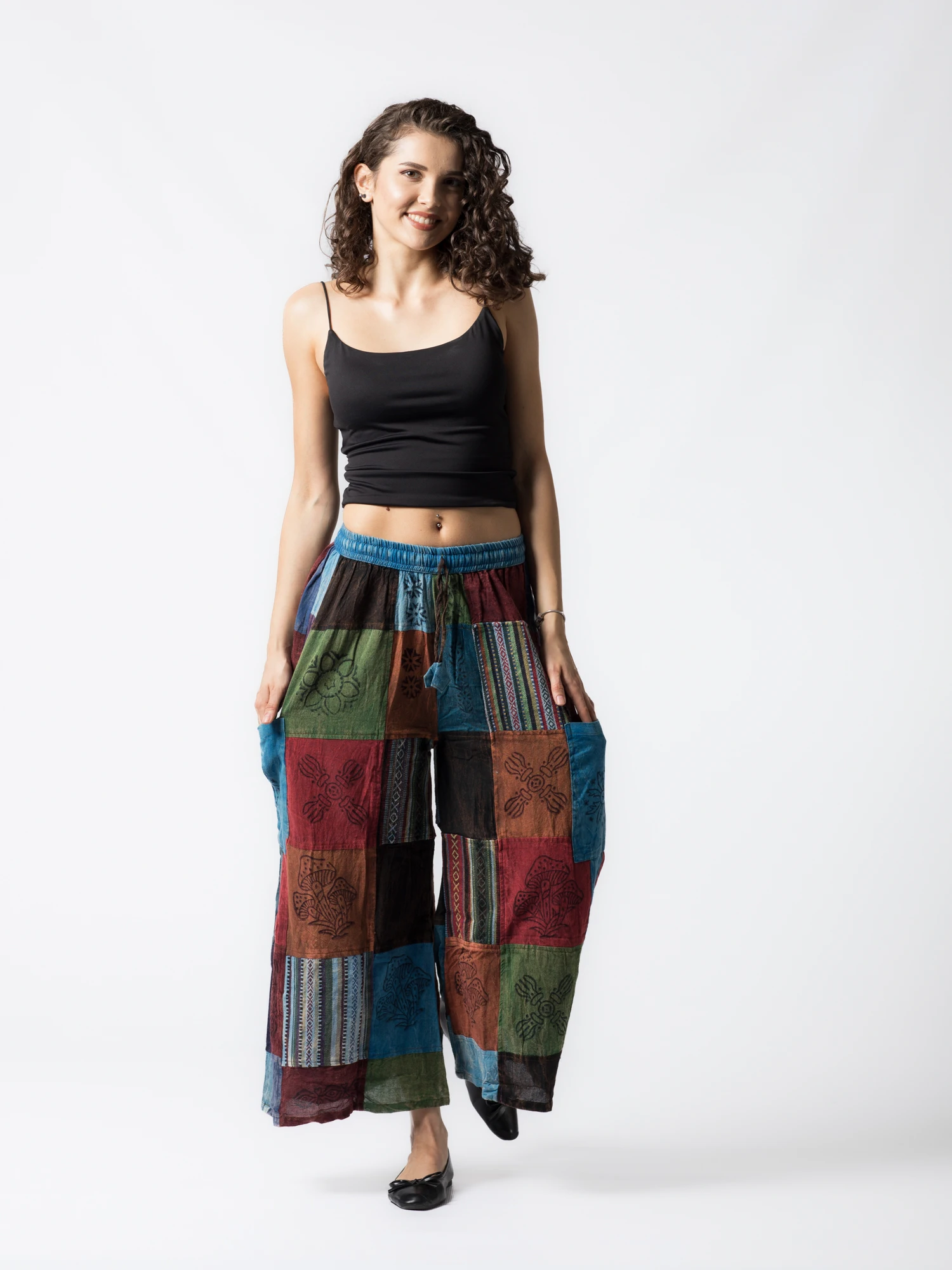 Pantaloni patch evazați cu șnur în talie - Model Surpriză [2]