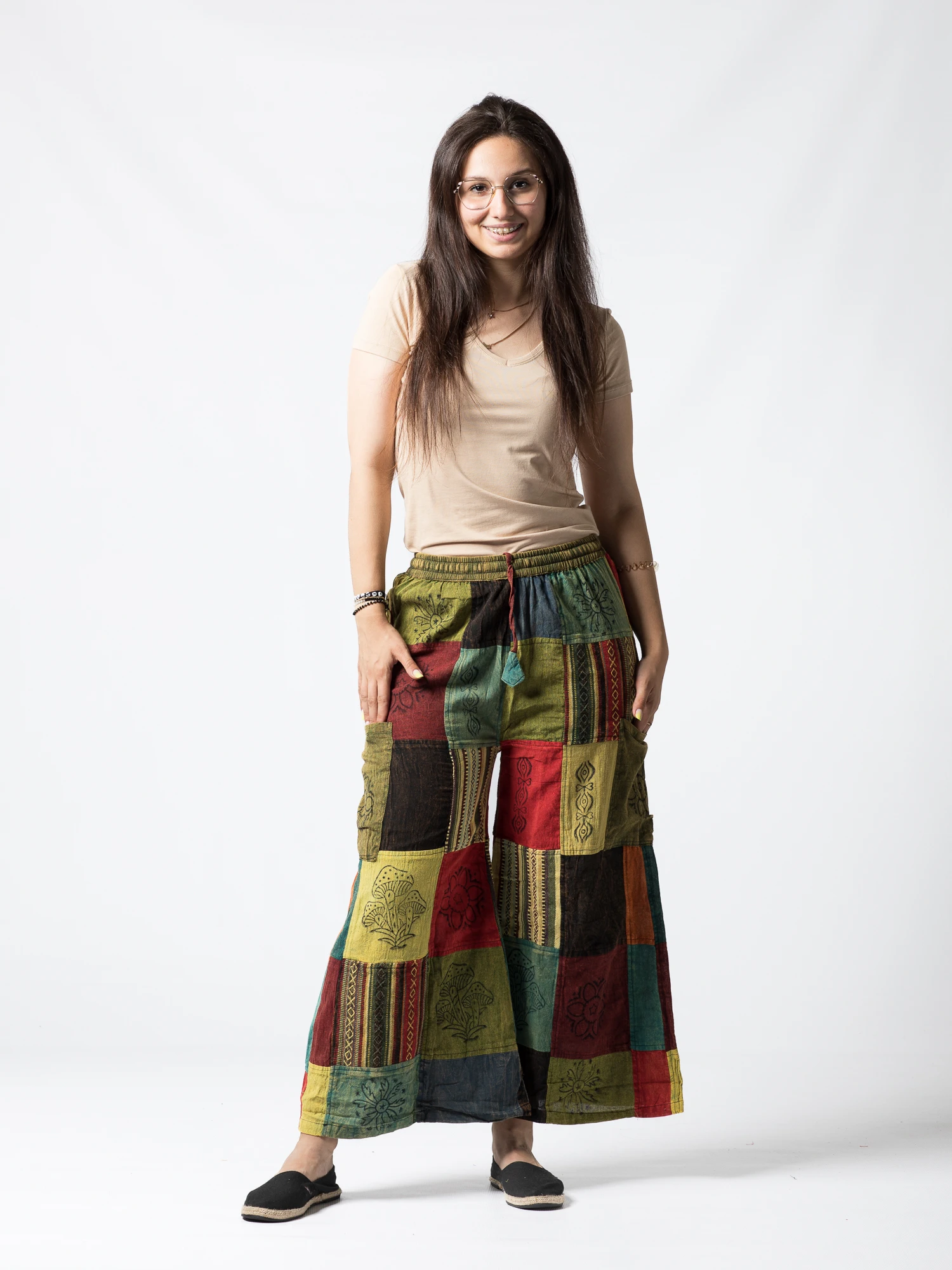 Pantaloni patch evazați cu șnur în talie - Model Surpriză [12]