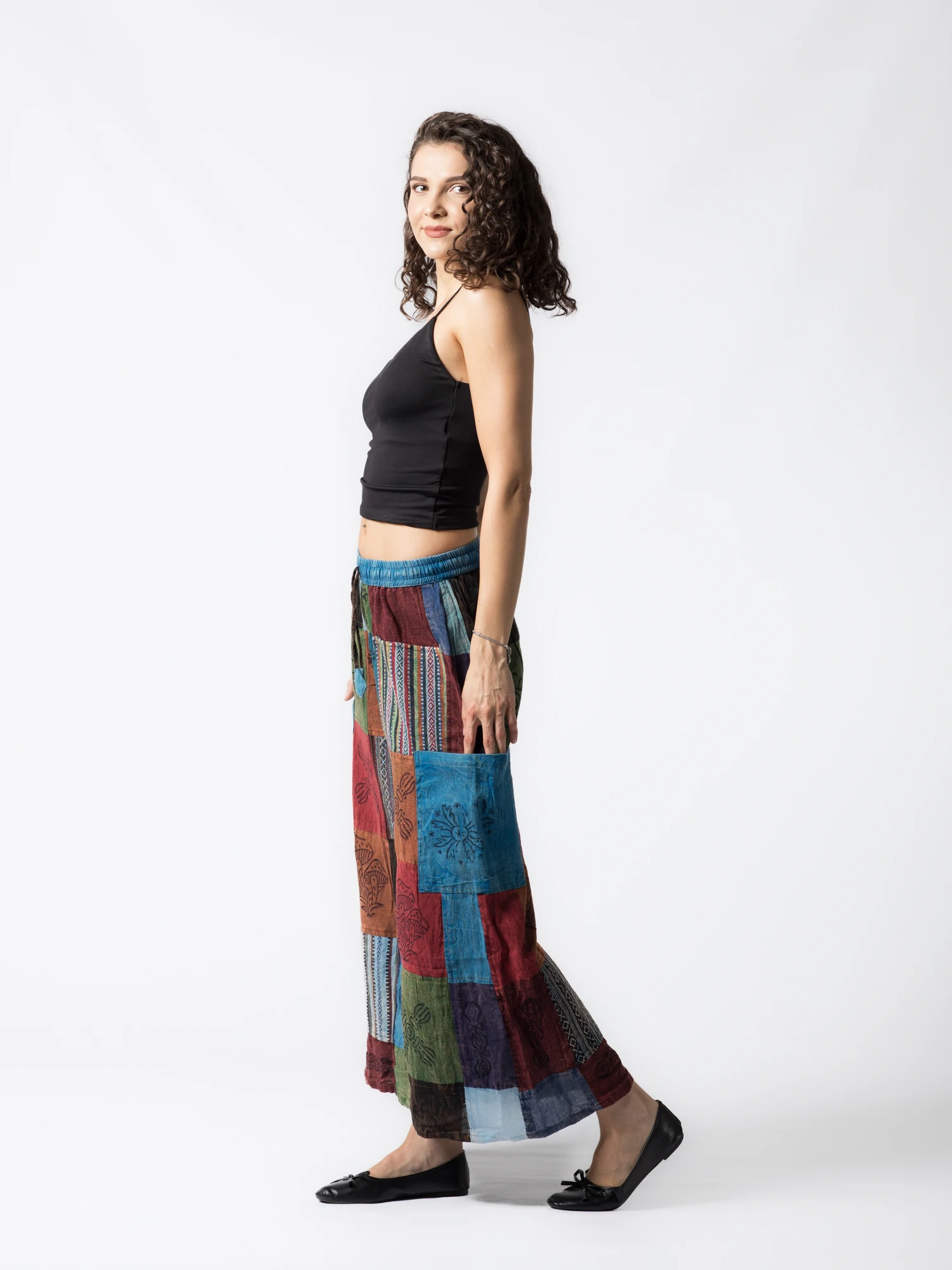 Pantaloni patch evazați cu șnur în talie - Model Surpriză [4]