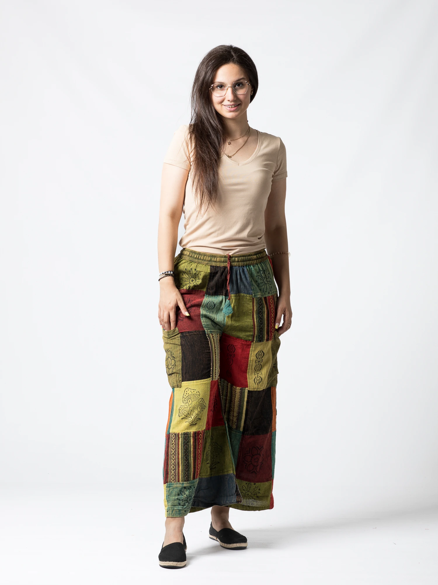Pantaloni patch evazați cu șnur în talie - Model Surpriză [15]