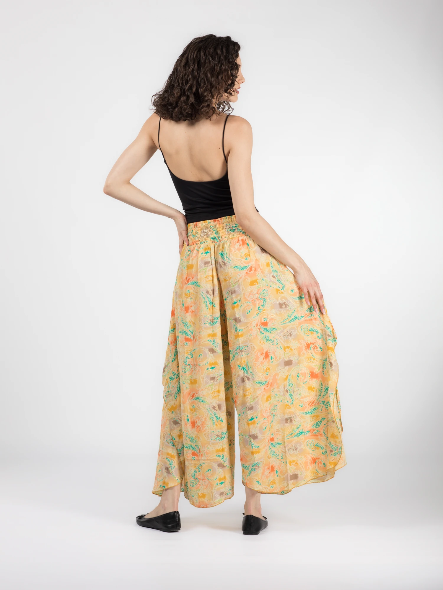 Pantaloni petrecuți din material fluid cu print și fir auriu - Model 27 [4]
