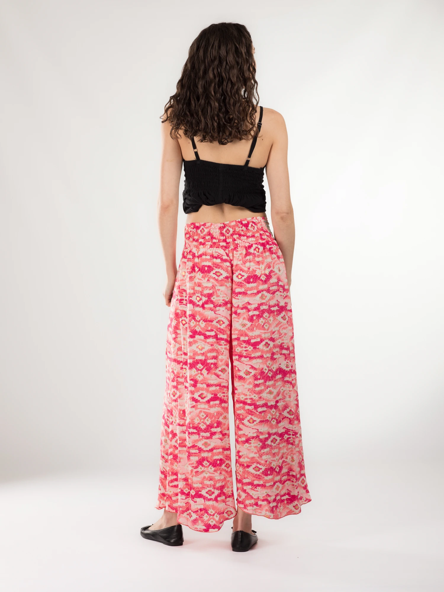 Pantaloni petrecuți din material fluid cu print și fir auriu - Model 32 [4]