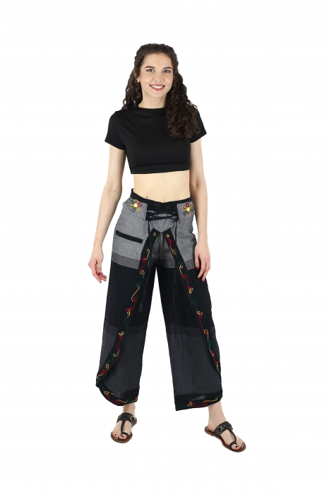 Pantaloni Sary cu broderie - Menta [3]