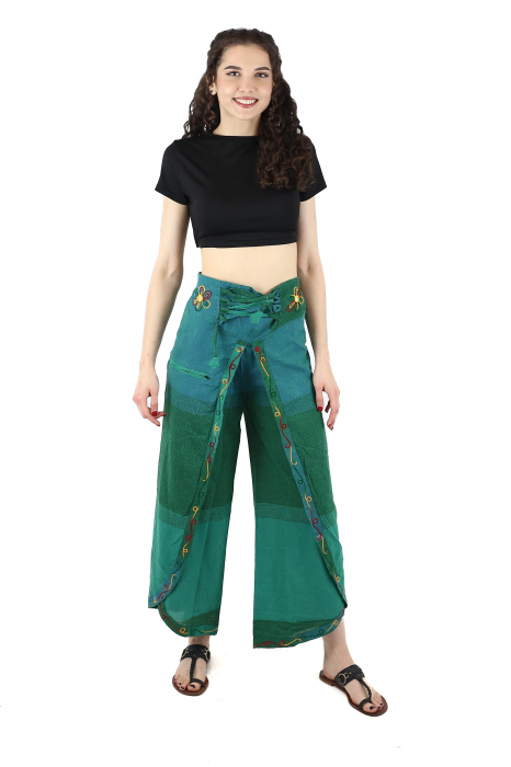 Pantaloni Sary cu broderie - Menta [2]