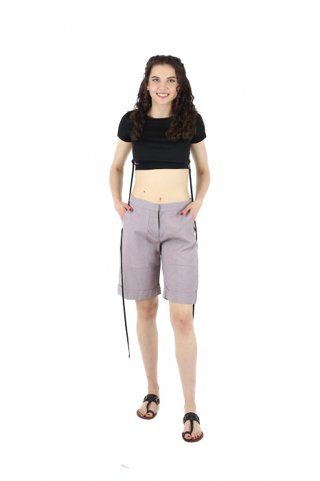 Pantaloni scurti dama din bumbac si canepa - Lila [2]