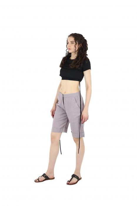 Pantaloni scurti dama din bumbac si canepa - Lila [3]