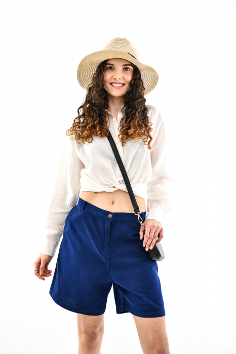 Pantaloni scurti din bumbac cu fermoar - Albastru [10]