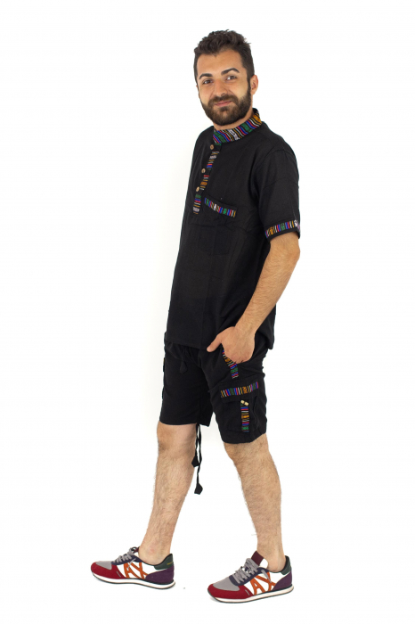 Pantaloni scurti din bumbac cu motive etno - Negru [3]