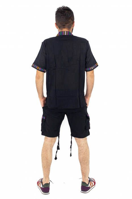 Pantaloni scurti din bumbac cu motive etno - Negru [5]