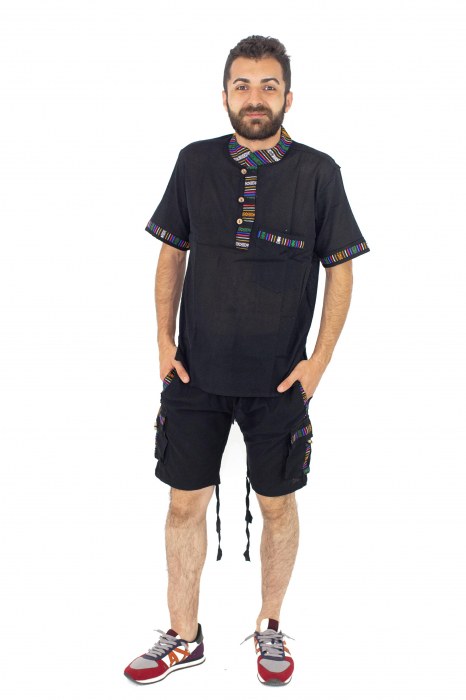 Pantaloni scurti din bumbac cu motive etno - Negru [2]