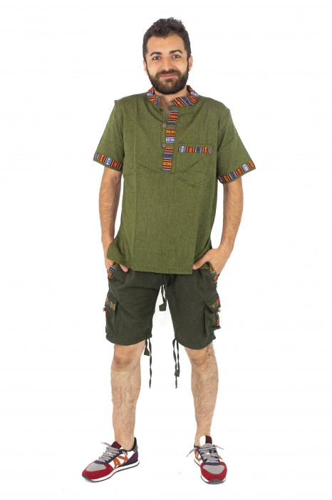 Pantaloni scurti din bumbac cu motive etno - Verde [6]