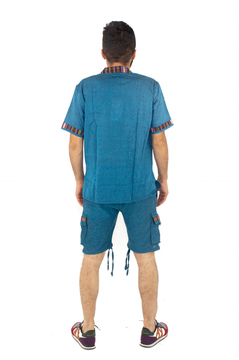 Pantaloni scurti din bumbac cu motive etno - Teal [9]