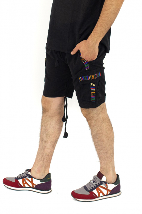 Pantaloni scurti din bumbac cu motive etno - Negru [4]