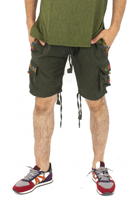 Pantaloni scurti din bumbac cu motive etno - Verde [7]
