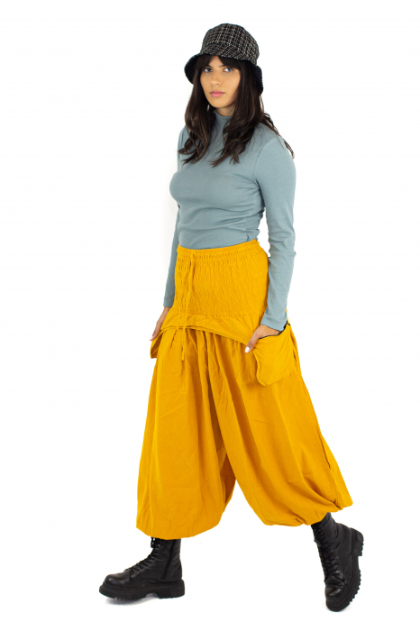 Pantaloni baggy cu buzunare supradimensionate - Muștar [3]
