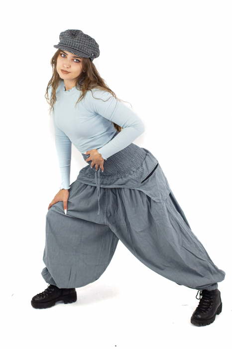 Pantaloni baggy cu buzunare supradimensionate - Gri [3]