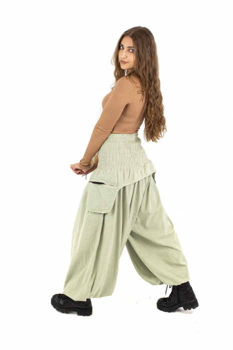 Pantaloni baggy cu buzunare supradimensionate - Sage [3]