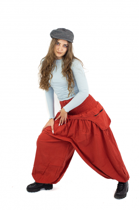 Pantaloni baggy cu buzunare supradimensionate - Rosu [2]