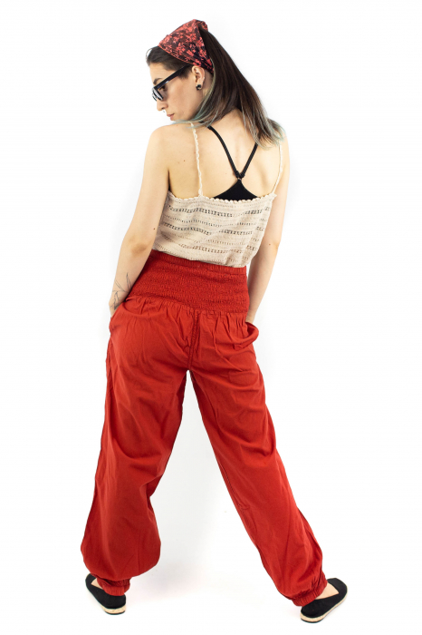 Pantaloni subtiri cu banda lata - Caramiziu [4]