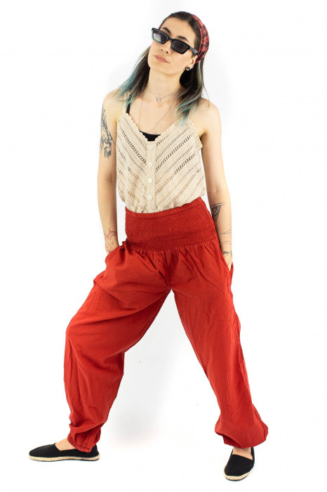 Pantaloni subtiri cu banda lata - Caramiziu [3]