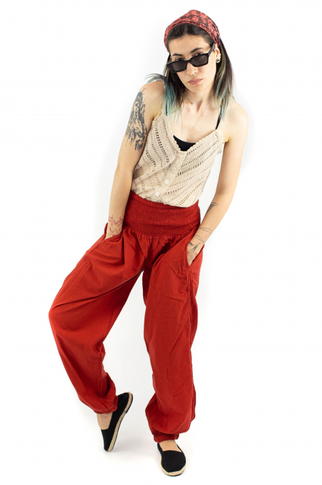 Pantaloni subtiri cu banda lata - Caramiziu [5]