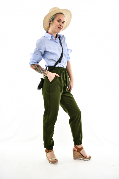 Pantaloni subtiri de vara cu snur - Verde [8]