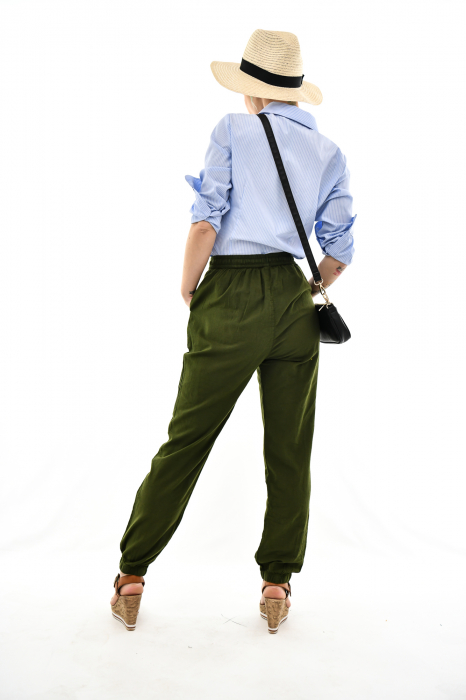 Pantaloni subtiri de vara cu snur - Verde [9]