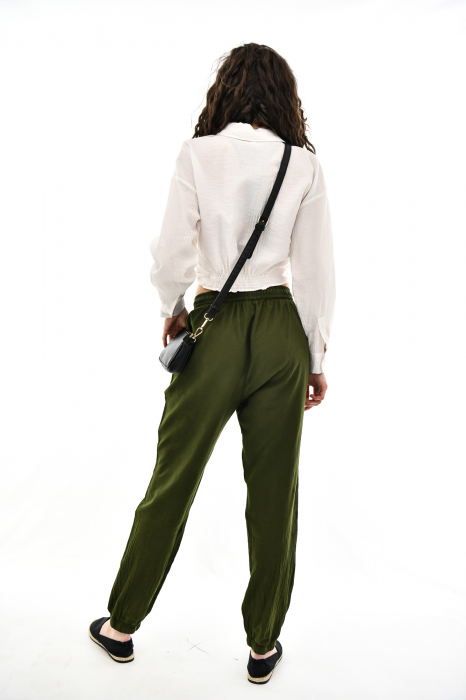 Pantaloni subtiri de vara cu snur - Verde [5]