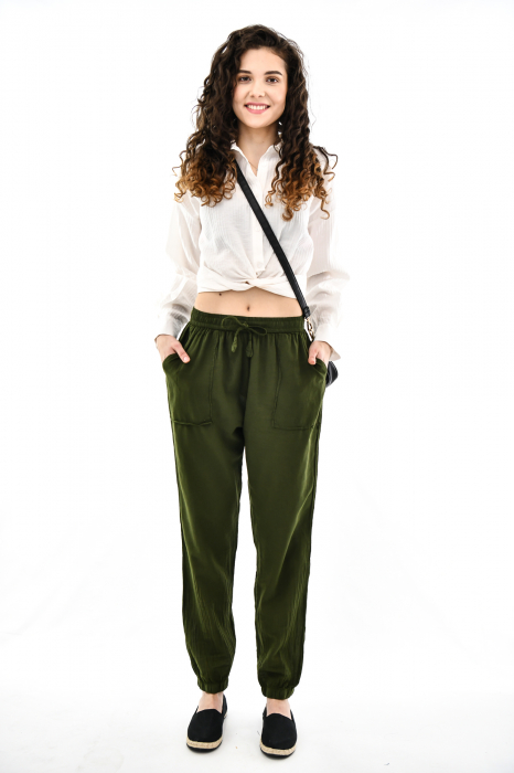 Pantaloni subtiri de vara cu snur - Verde [7]