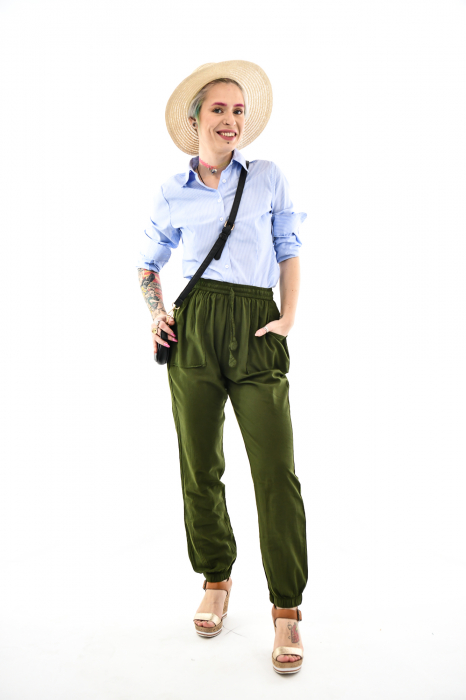 Pantaloni subtiri de vara cu snur - Verde [3]