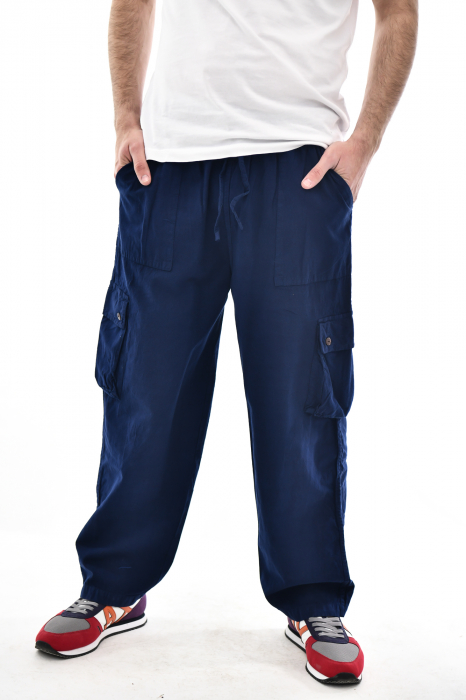 Pantaloni tip cargo din bumbac - Albastru [2]