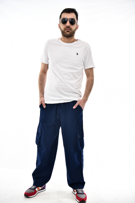 Pantaloni tip cargo din bumbac - Albastru [2]