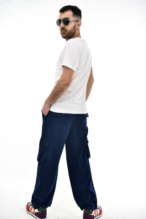 Pantaloni tip cargo din bumbac - Albastru [5]