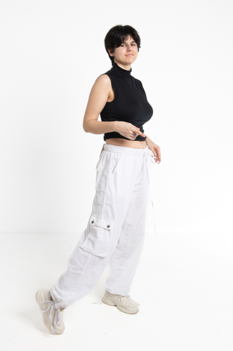Pantaloni tip cargo din bumbac - Albastru [3]