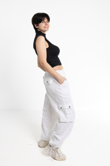 Pantaloni tip cargo din bumbac - Albastru [6]