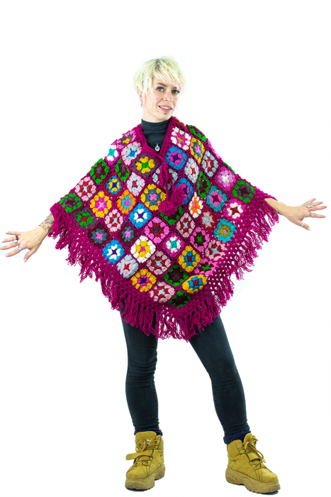 Poncho crosetat din lana - Fucsia [2]