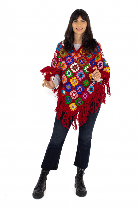 Poncho crosetat din lana - Rosu [2]