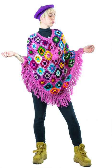 Poncho crosetat din lana - Roz [4]