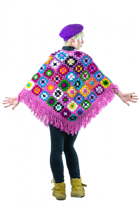 Poncho crosetat din lana - Roz [2]